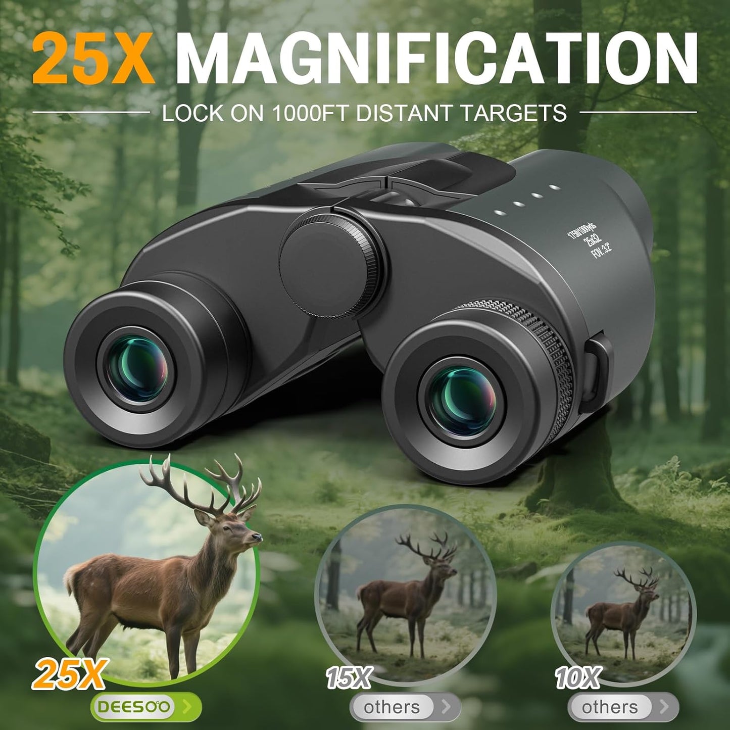 25x32 Binoculars for Adults Kids Compact - DEESOO High Powered Bird Watching Binoculars Lightweight Small Size for Hunting Traveling Sports Hiking Gift for Men Women