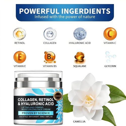 Regine Switzerland Retinol Face Moisturizer - Anti-Aging Collagen Cream with Hyaluronic Acid for All Skin Types