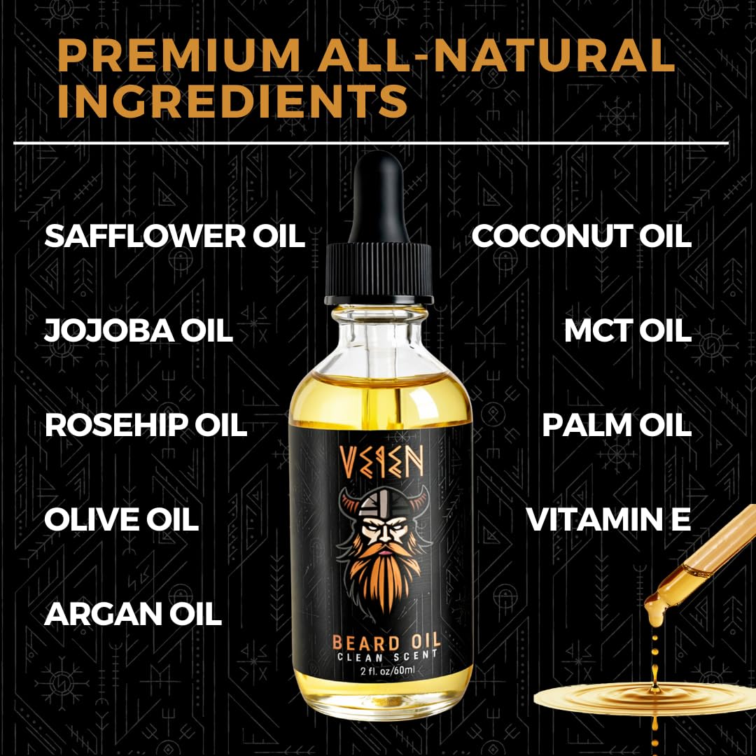 Veien Beard Oil for Men - White Tea Scented Beard Softener & Conditioner - 2oz Premium Grooming Oil