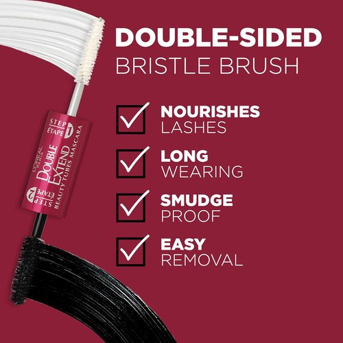 L'Oreal Paris Double Extend Tubing Mascara - Lengthening & Smudgeproof, Black 2-Step Formula