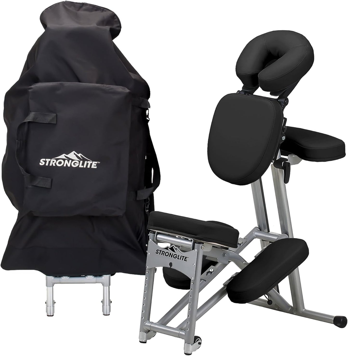 STRONGLITE Portable Massage Chair Ergo Pro II - Ultra-Strong, Lightweight & Foldable Spa Chair with Wheels, Black (600lbs Capacity)