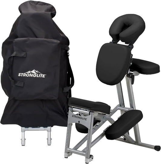 STRONGLITE Portable Massage Chair Ergo Pro II - Ultra-Strong, Lightweight & Foldable Spa Chair with Wheels, Black (600lbs Capacity)