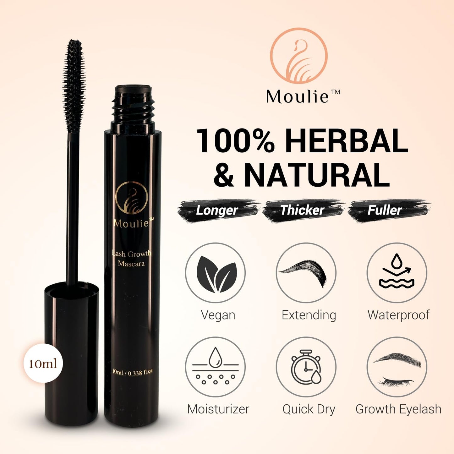 Skiennix Lash Growth Mascara - Organic Volumizing & Lengthening Formula | Waterproof, Vegan, 10ml