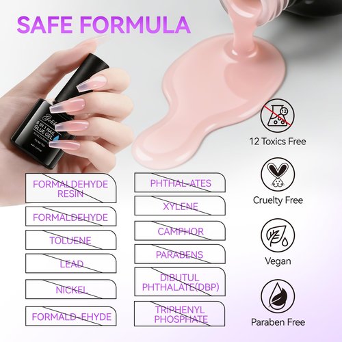 Gelike EC 6-in-1 Jelly Builder Gel Nail Glue: Nude Pink UV Rubber Base Gel for Apex Building & Short Extension – Extra Strong Adhesive for Press On & Acrylic Nail Tips for Home DIY Girl Gift