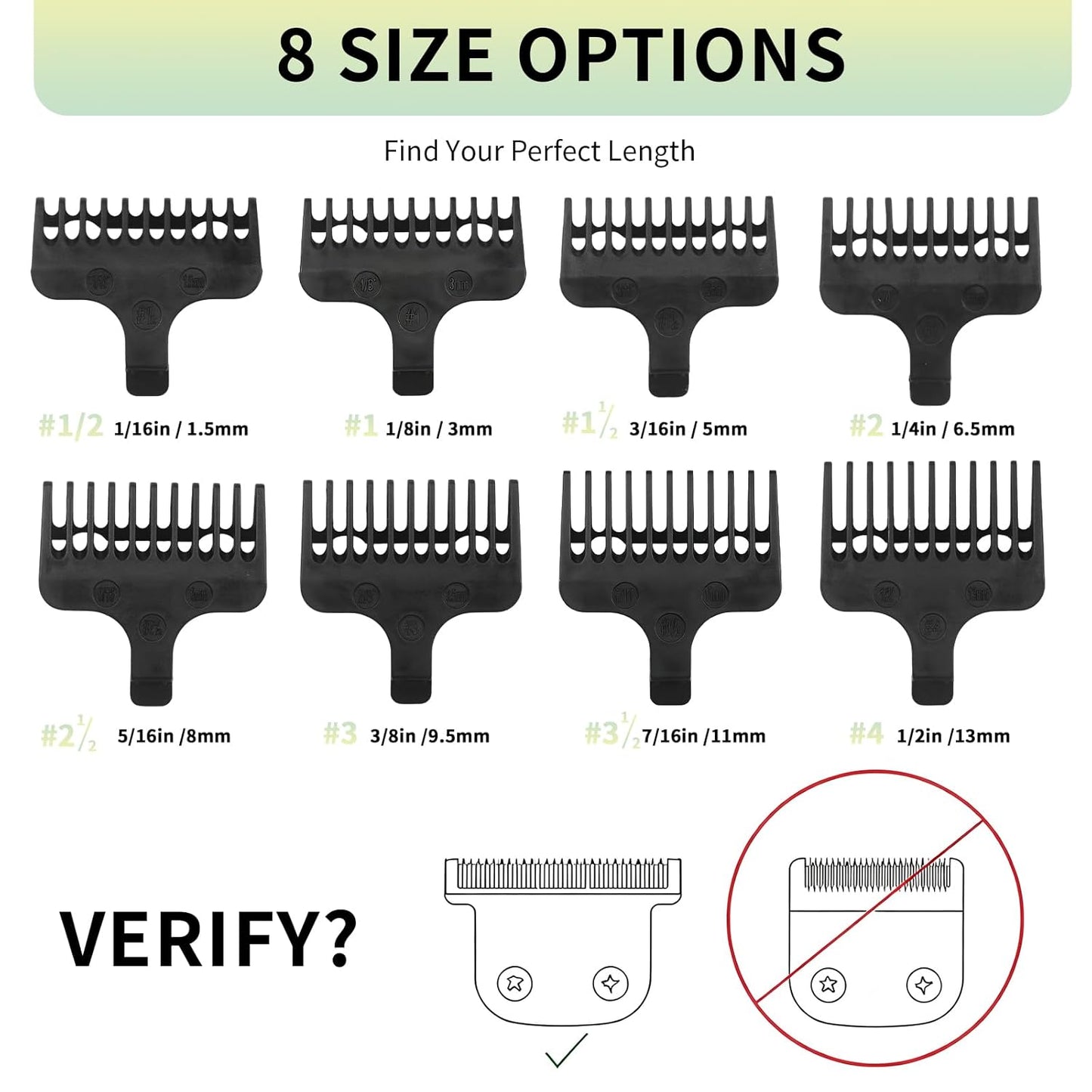 Wahl 8-Piece Replacement Comb Set | Compatible with 40mm Detachable T-Blade Trimmers