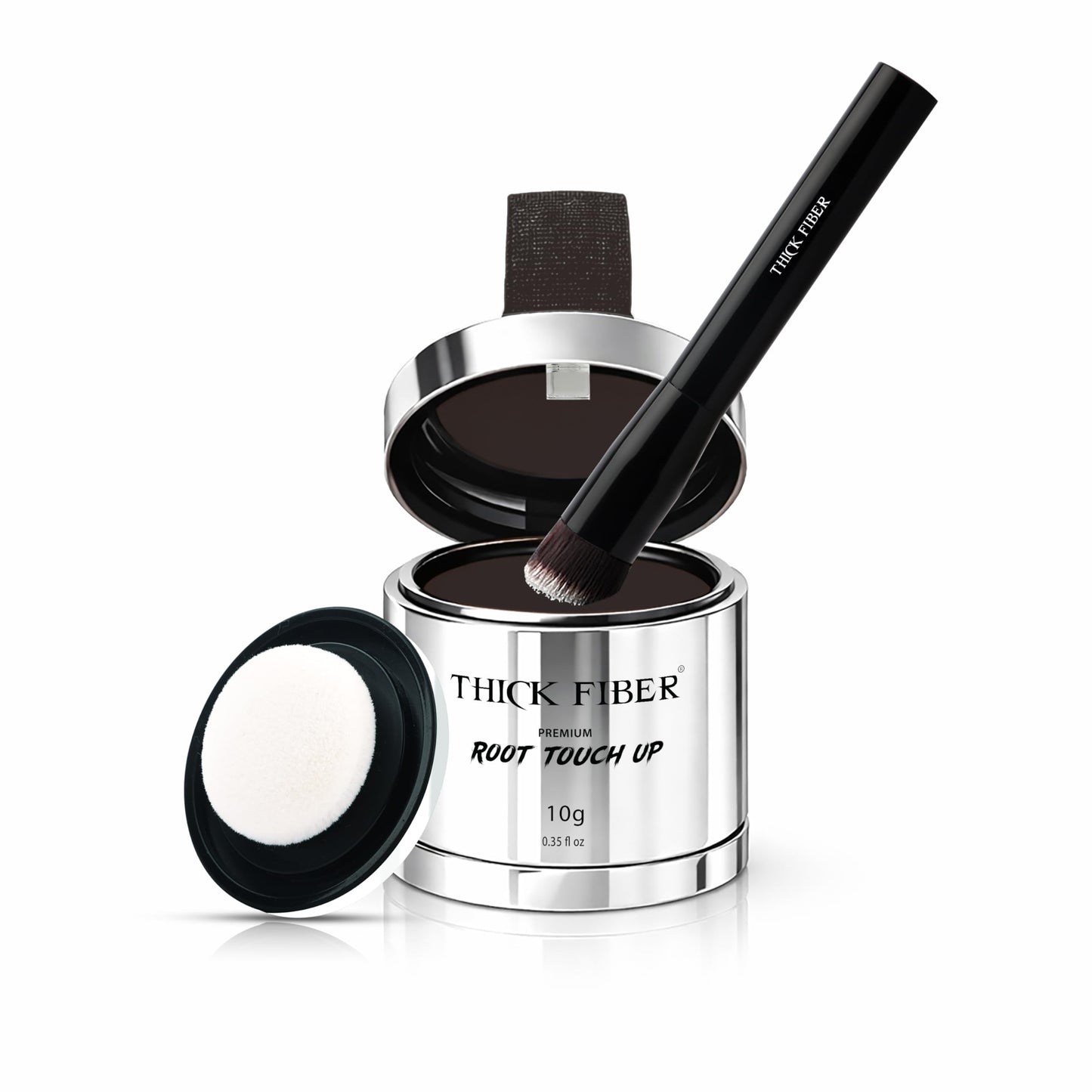 THICK FIBER Root Touch Up Powder with Brush – Covers Grey Roots, Thinning Hair & Bald Spots – Sweat & Water Resistant for Men & Women