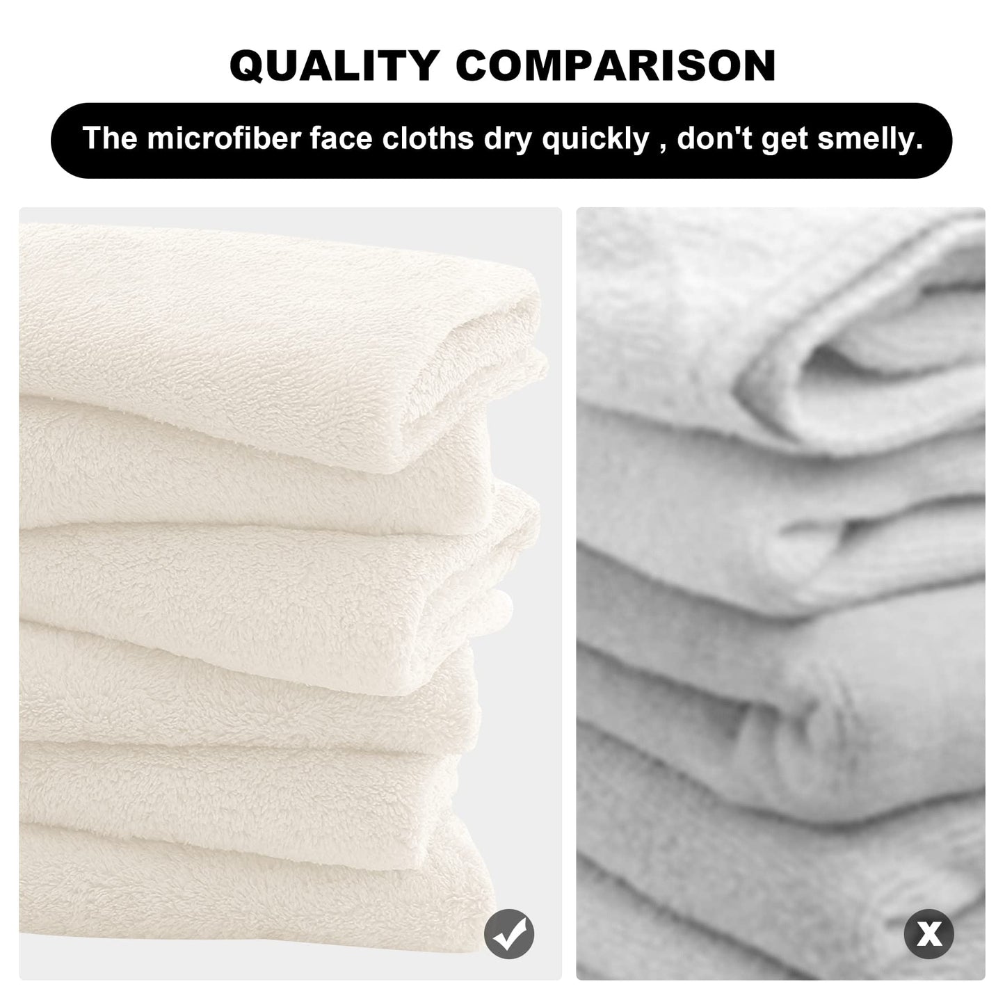 MOONQUEEN Microfiber Facial Cloths Fast Drying Washcloth 12 Pack - Premium Soft Makeup Remover Cloths - Cream