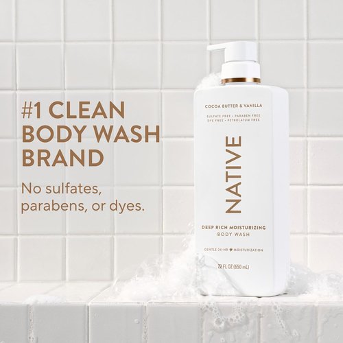 **Native Body Wash - Cocoa Butter & Vanilla | 24-Hour Hydration for Dry Skin, 22 oz**