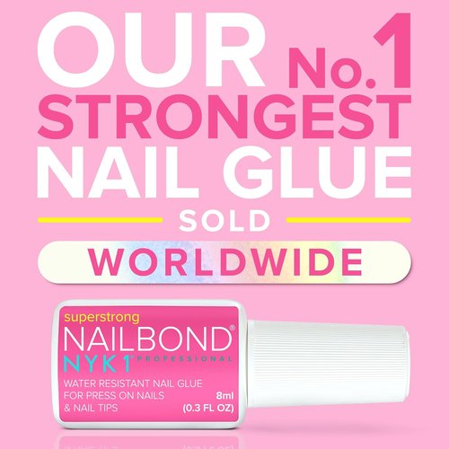 NYK1 NailBond - Super Strong Nail Glue for Press On Nails & Acrylics - Long Lasting, 8ml, Mess-Free Application