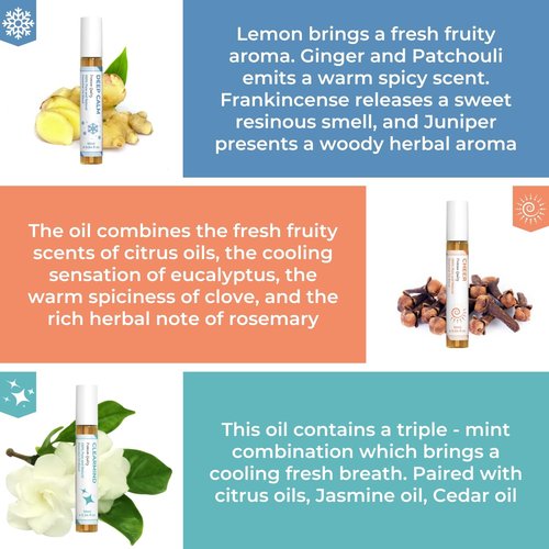 Essential Oil Set (Deep Calm, Cheer, ClearMind), Aromatherapy Roll On Blends for Massage, Body Care & Home Use, Great Fragrance Roller Gift for Men & Women