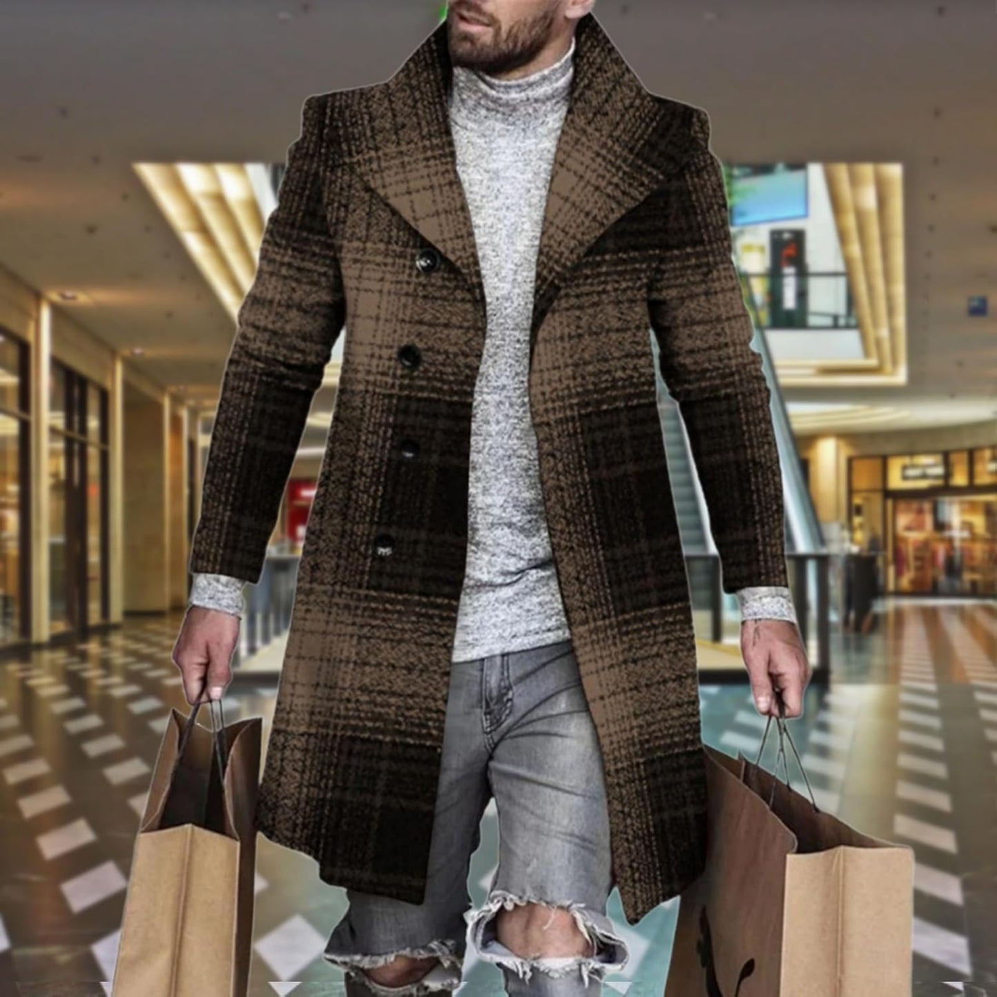 BIVENANT Men's Wool Blend Peacoat - Thermal Single Breasted Design | Casual Notched Collar Top Coat