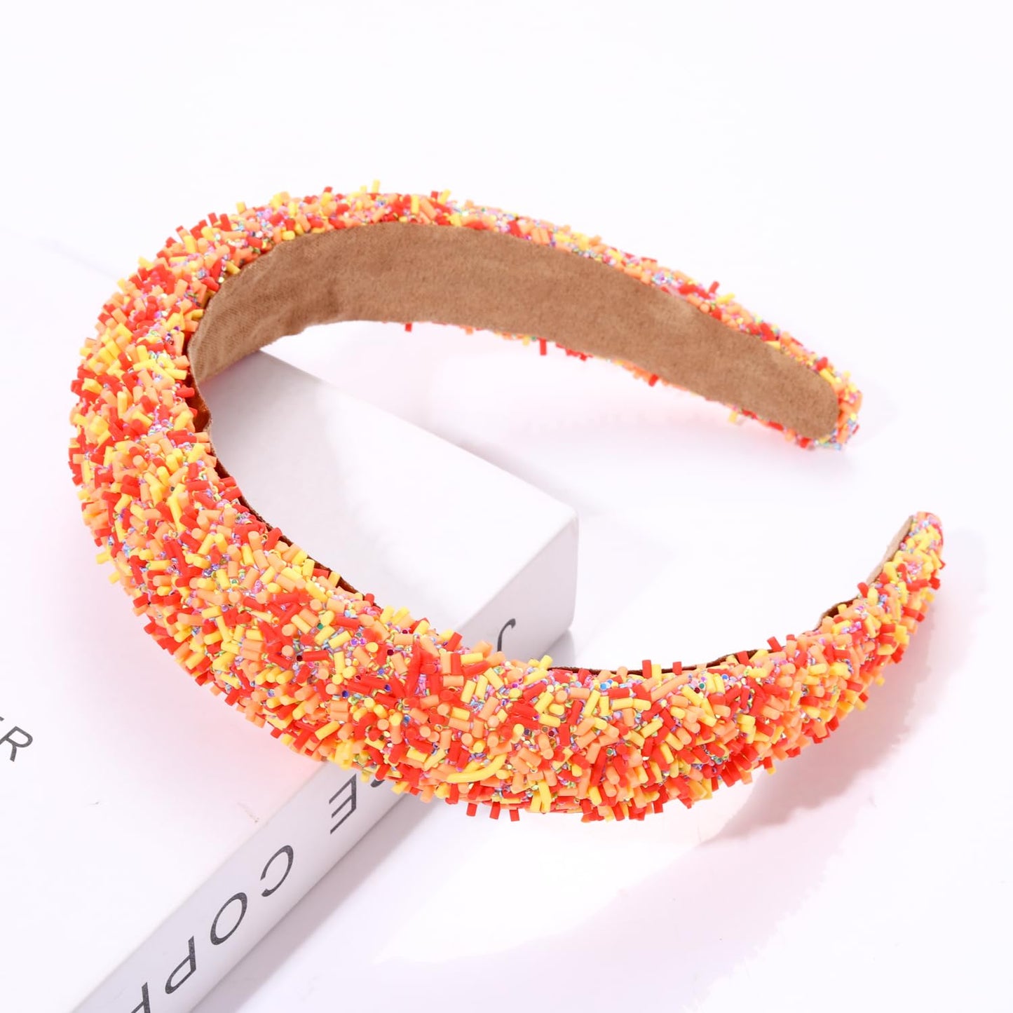 BVGA Halloween Headband for Women Glitter Thanksgiving Orange Yellow Padded Headband Wide Bejewelled Hairband Sparkly Party Headband Hair Accessories for Women