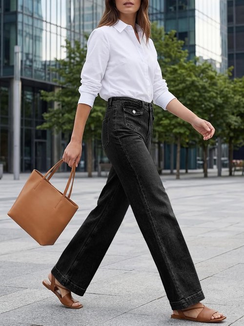 Cicy Bell Women's High Waisted Wide Leg Jeans - Casual Summer Baggy Denim Pants with Pockets