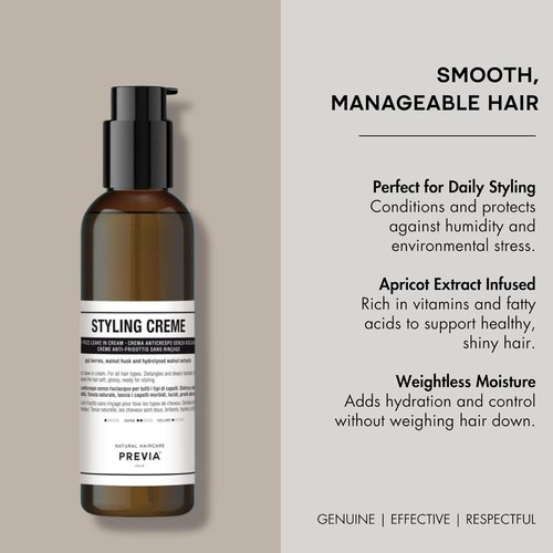 PREVIA Anti-Frizz Leave-In Creme - Vegan Frizz-Control Styling Cream with Apricot Extract - 6.7 oz