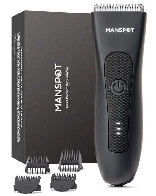 **MANSPOT Groin & Body Hair Trimmer - Electric Waterproof Shaver with 4 Guards & Ceramic Blades**