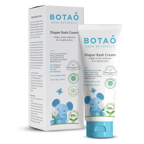 BOTAO Baby's Natural Diaper Cream - EWG Verified Organic Formula | Soothes Rashes with Aloe Vera & Calendula | 2.5 Oz