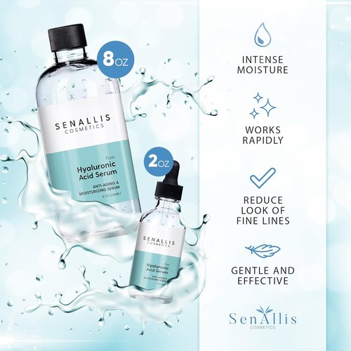 Regine Switzerland Hyaluronic Acid Serum - Ultra-Hydrating Anti-Aging Moisturizer | 8 fl oz & 2 fl oz