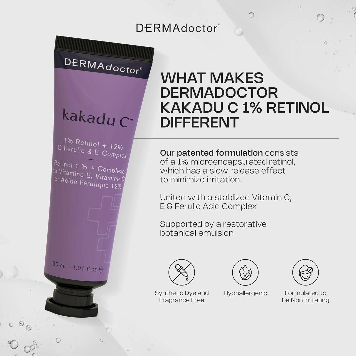 DERMAdoctor Retinol Cream - Anti-Aging Facial Moisturizer with Vitamin C & E | 1% Retinol for Dullness & Fine Lines