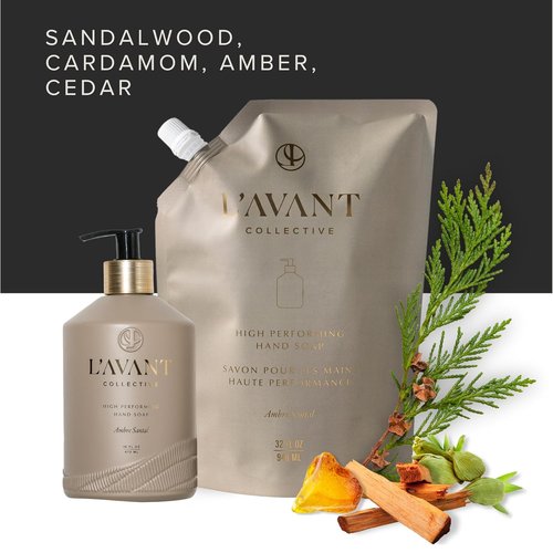 L’AVANT Collective Luxury Hand Soap - Natural Plant-Based Liquid Cleanser | 16 Fl Oz Refillable Bottle | Ambre Santal