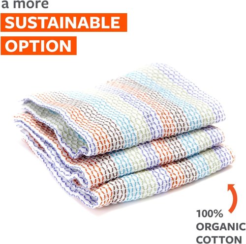 Full Circle Tidy Organic Cotton Dish Cloths - Absorbent & Eco-Friendly Kitchen Towels - Red