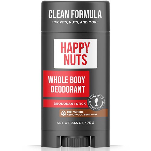 Happy Nuts Whole Body Deodorant for Men - All-Day Odor Control for Pits, Groin & More - Big Wood Scent