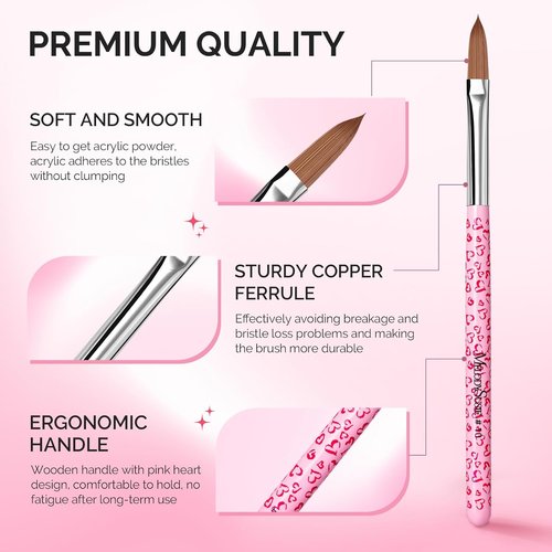 MelodySusie Acrylic Nail Brush Set - Professional 3-Piece Tool for Acrylic Art | Sizes 8/10/14 - Pink