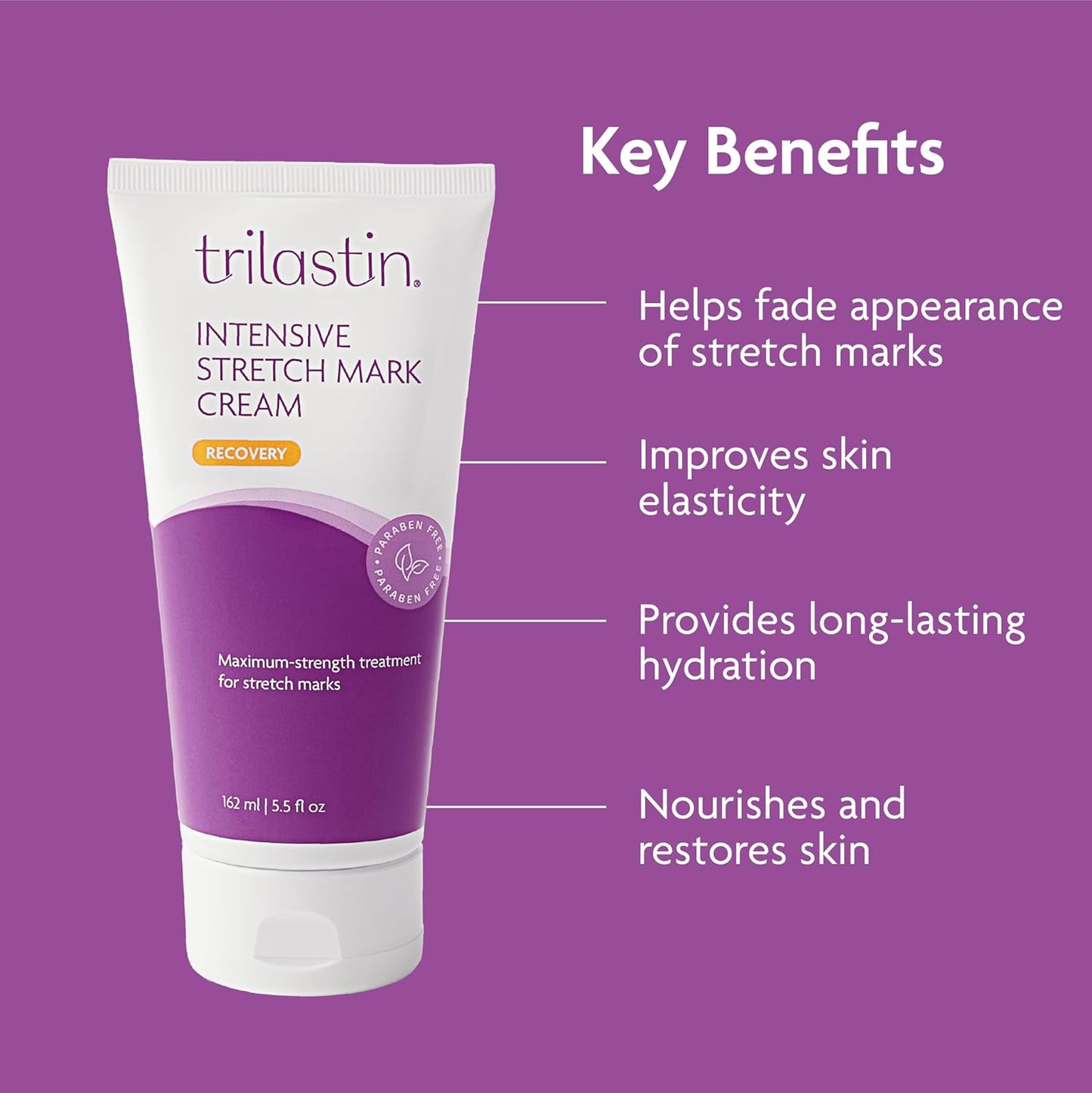 TriLASTIN Stretch Mark Cream - Hydrating Body Lotion with Collagen, Niacinamide & Vitamin E - Unscented 5.5 oz