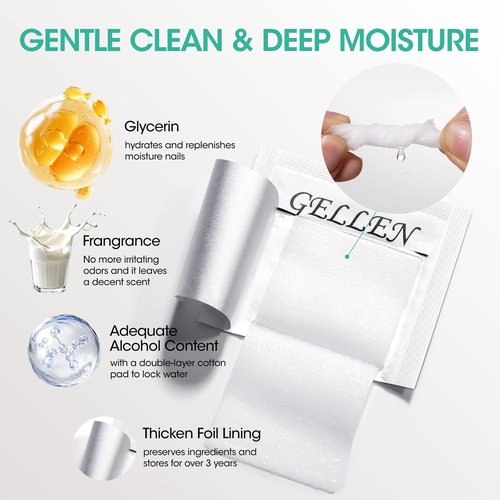 GELLEN Nail Cleanser Pads - 200 Alcohol Prep Wipes for Tacky Residue Removal | Lint-Free & Travel-Friendly