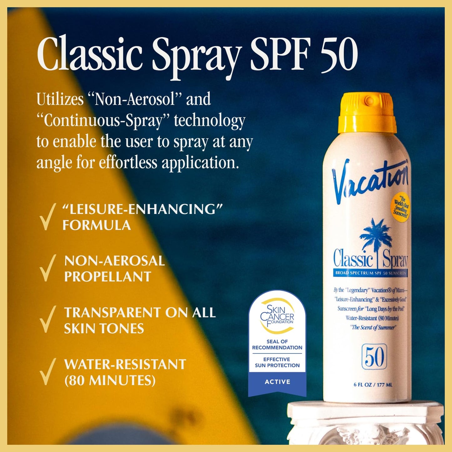 Vacation Classic Sunscreen Spray SPF 50 - Water-Resistant & Lightweight | 6 Fl. Oz. - Vegan & Dermatologist-Tested