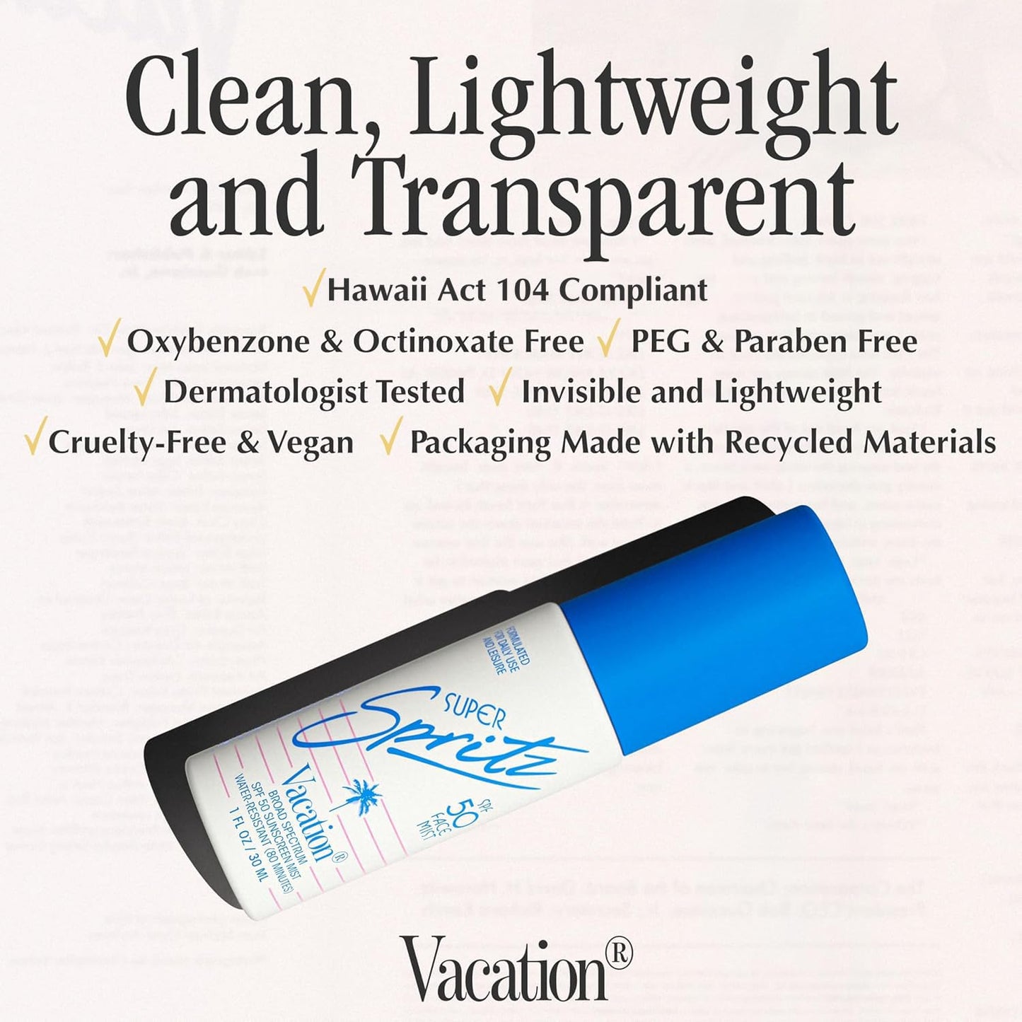 Vacation Mini Super Spritz SPF 50 - Water-Resistant Daily Face Sunscreen Spray | Travel Size 1 Fl. Oz. (Pack of 6)