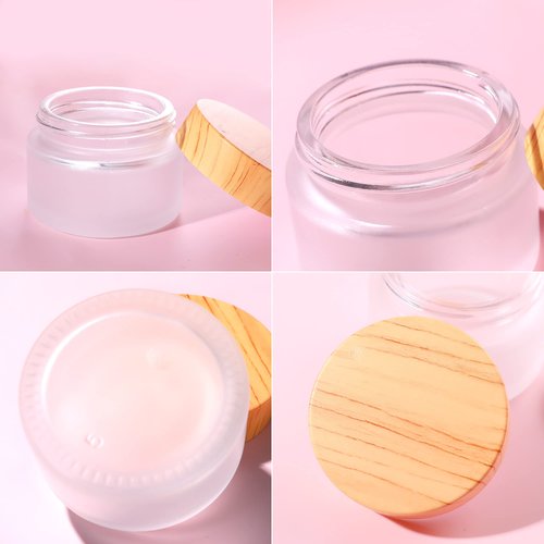50 Gram/ml Glass Cosmetic Containers with lids，Round Frosted Cosmetic Jars with Leakproof lids,Small Empty Glass Sample Jars for Makeup Lip Scrub Balm Lotions Sample Eye Creams DIY (4 PACK 50ML)