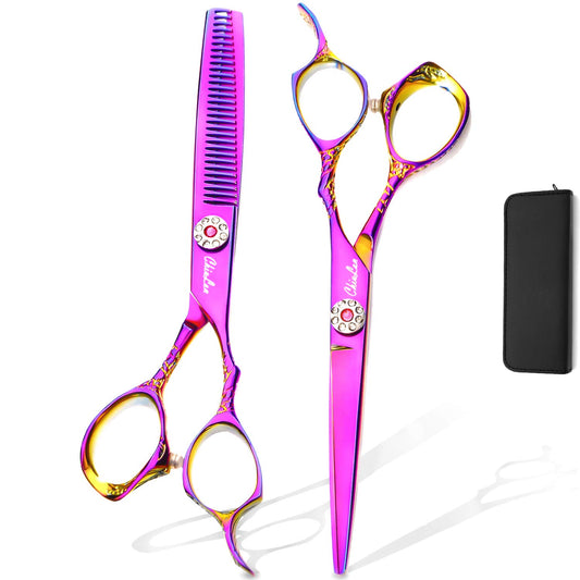 Chiulan Hair Shears Set Professional Barber Scissors Hair Cutting Stylish Thinning Texture Shear for Haircut Salon Hairdressing Razor Edge Scissors Kit (Colorful)