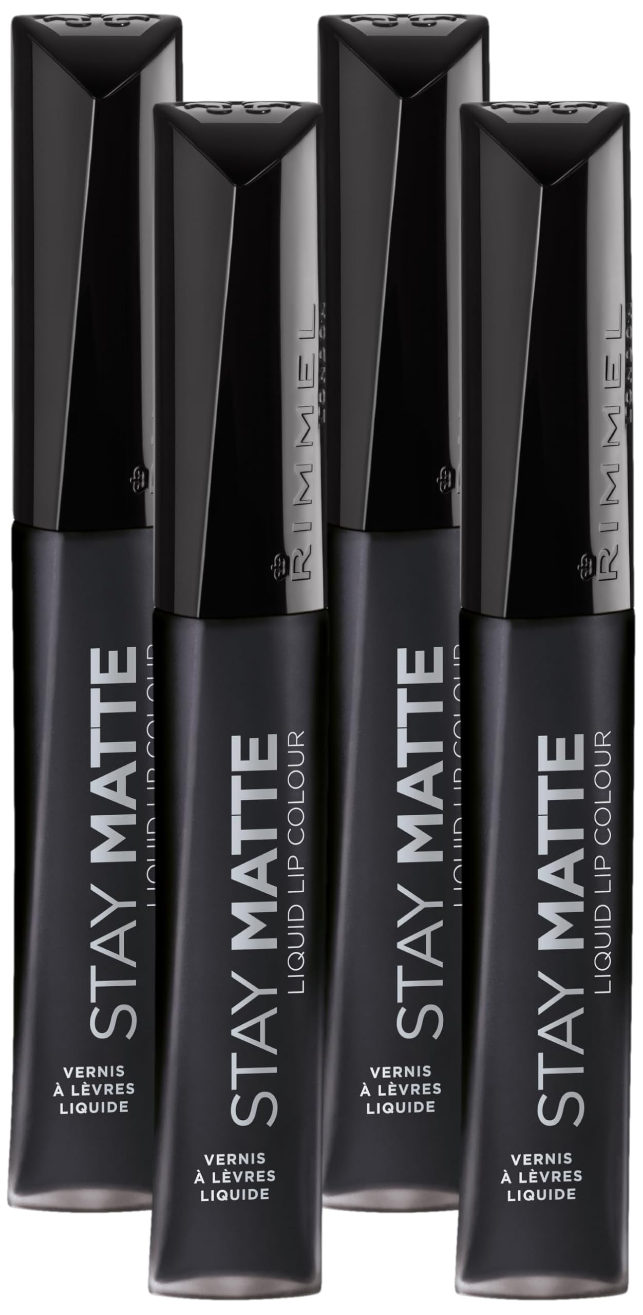 Rimmel Stay Matte Lip Liquid, Pitch Black, 0.21 Fl Oz (Pack of 4)