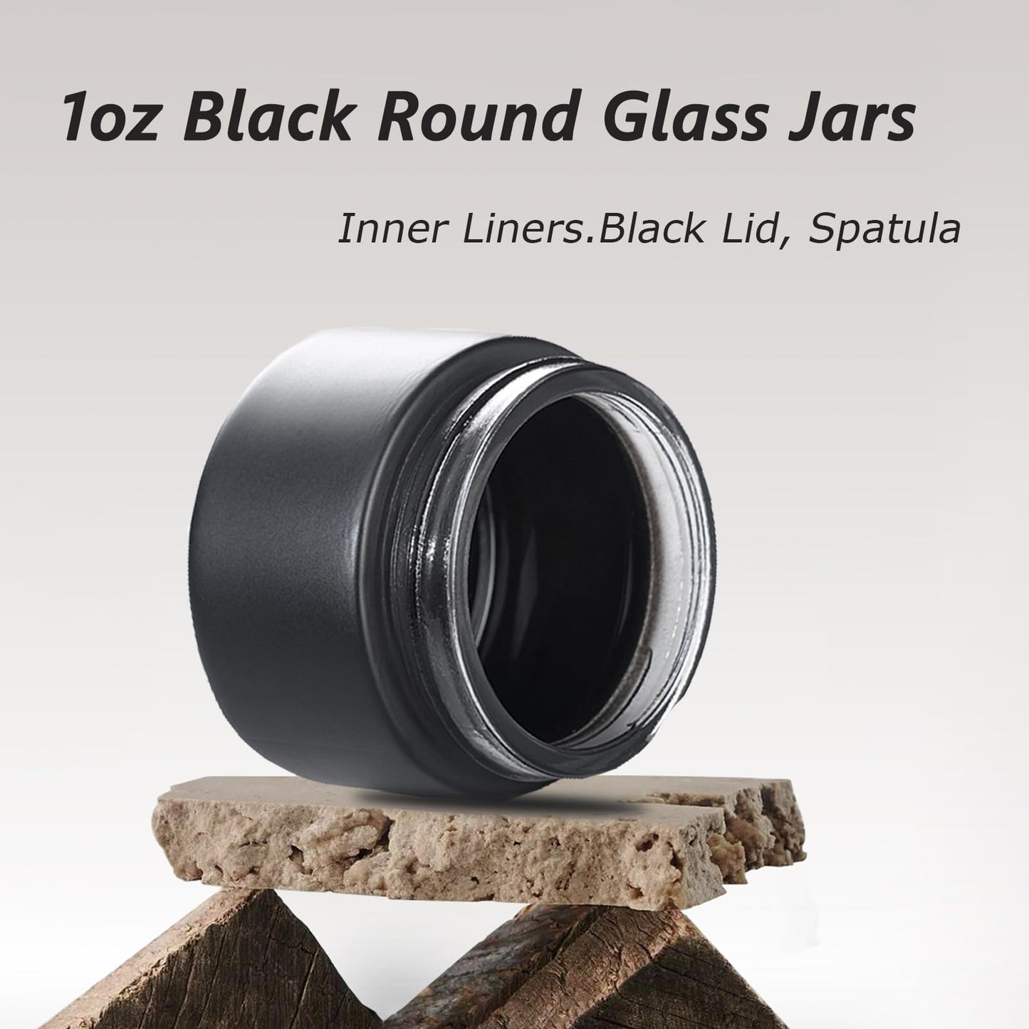 OverNews 4PCS 1oz Glass Jar, Empty Small Cosmetic Lotion Containers,with Inner Liners,Black Lid, Spatula (Black)