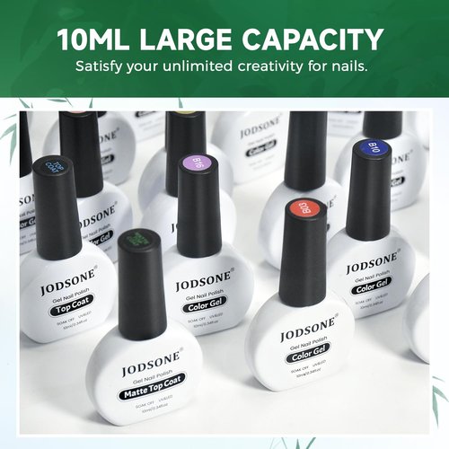 JODSONE Gel Nail Polish 20 Color Blue Red Matching Base Coat Glossy and Matte Top Coat 23 Bottles of 10ml Professional Nail Care Use