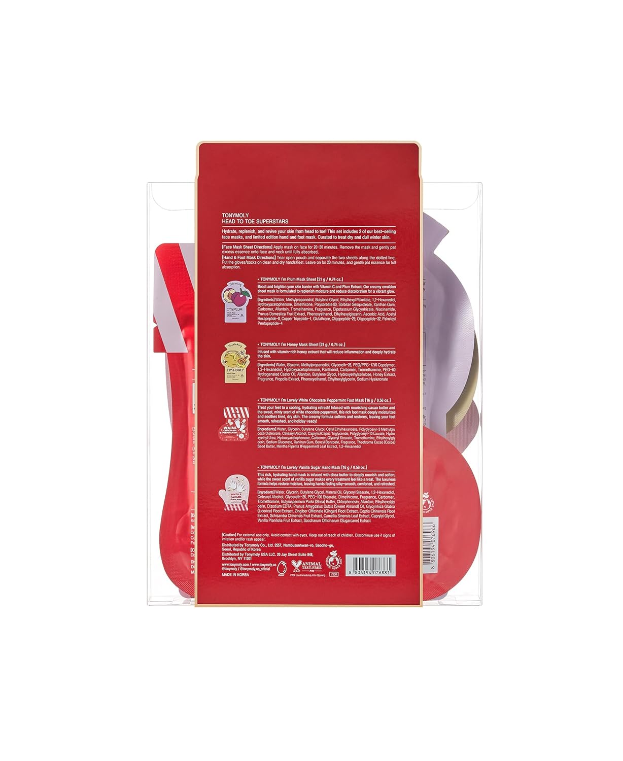 TONYMOLY Head to Toe Mask Set - 4-Piece Hydrating & Nourishing Face, Hand & Foot Masks | Perfect Holiday Gift