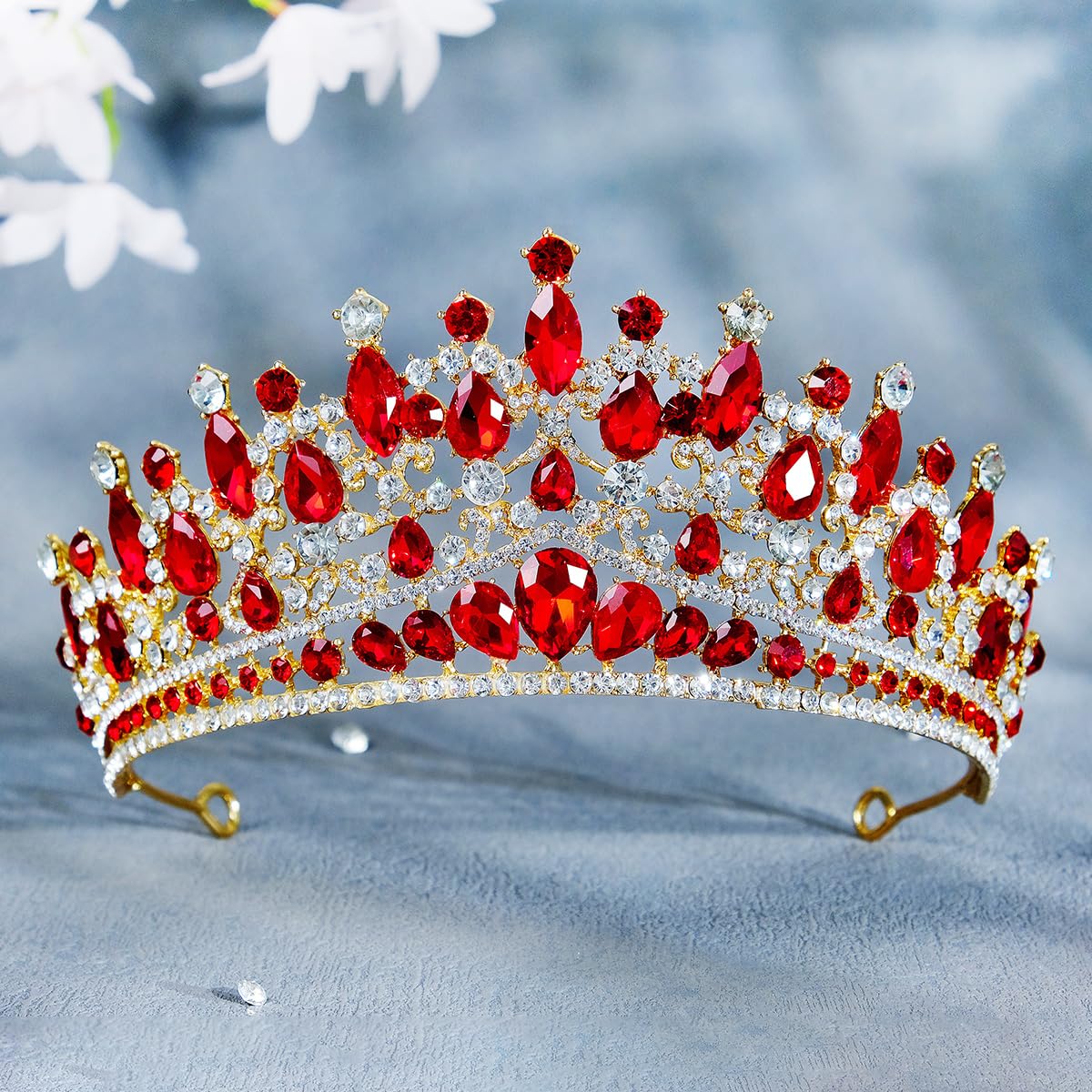 ShulaSHOP Red Wedding Tiara for Women, Crowns for Women Rhinestone Bridal Crown Princess Tiara Headband, Costume Party Accessories for Brithday Halloween