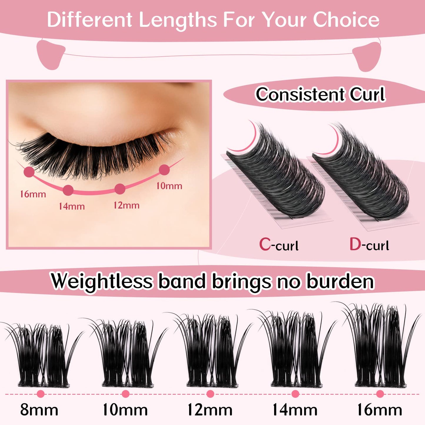 Cluster Lashes, 72 Pcs Individual Lashes, Lash Clusters DIY Eyelash Extension, Super Thin Band Reusable Soft & Comfortable (Deceive-D-10mm)