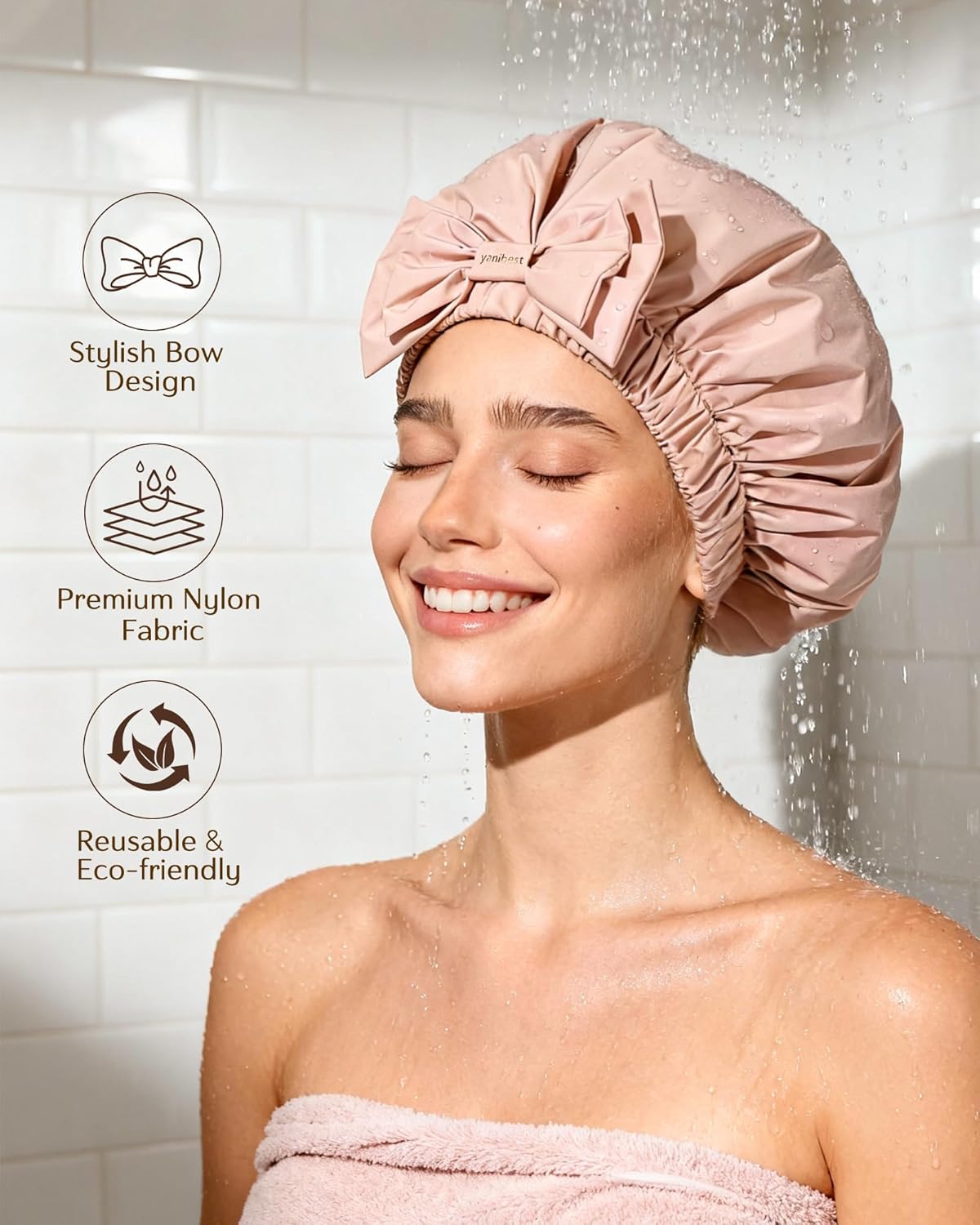 Yanibest Shower Cap - Reusable Waterproof Bath Cap with Wide Elastic Band | Comfortable & Durable for Women