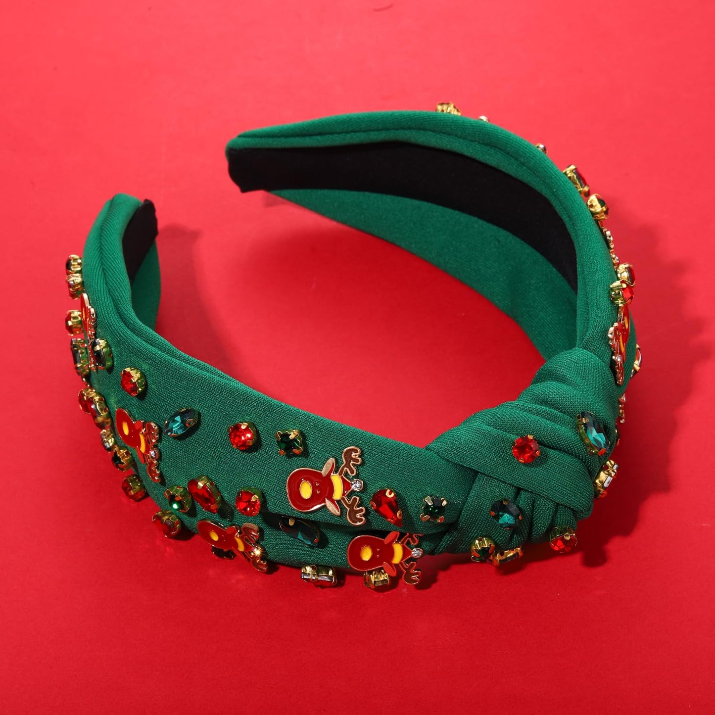 Christmas Headband for Women Christmas Accessories Xmas Bow Reindeer Snowflake Headband Red Green Jeweled Rhinestone Pearl Knotted Headband Festive Holiday Headband Christmas Gifts (Reindeer 1)