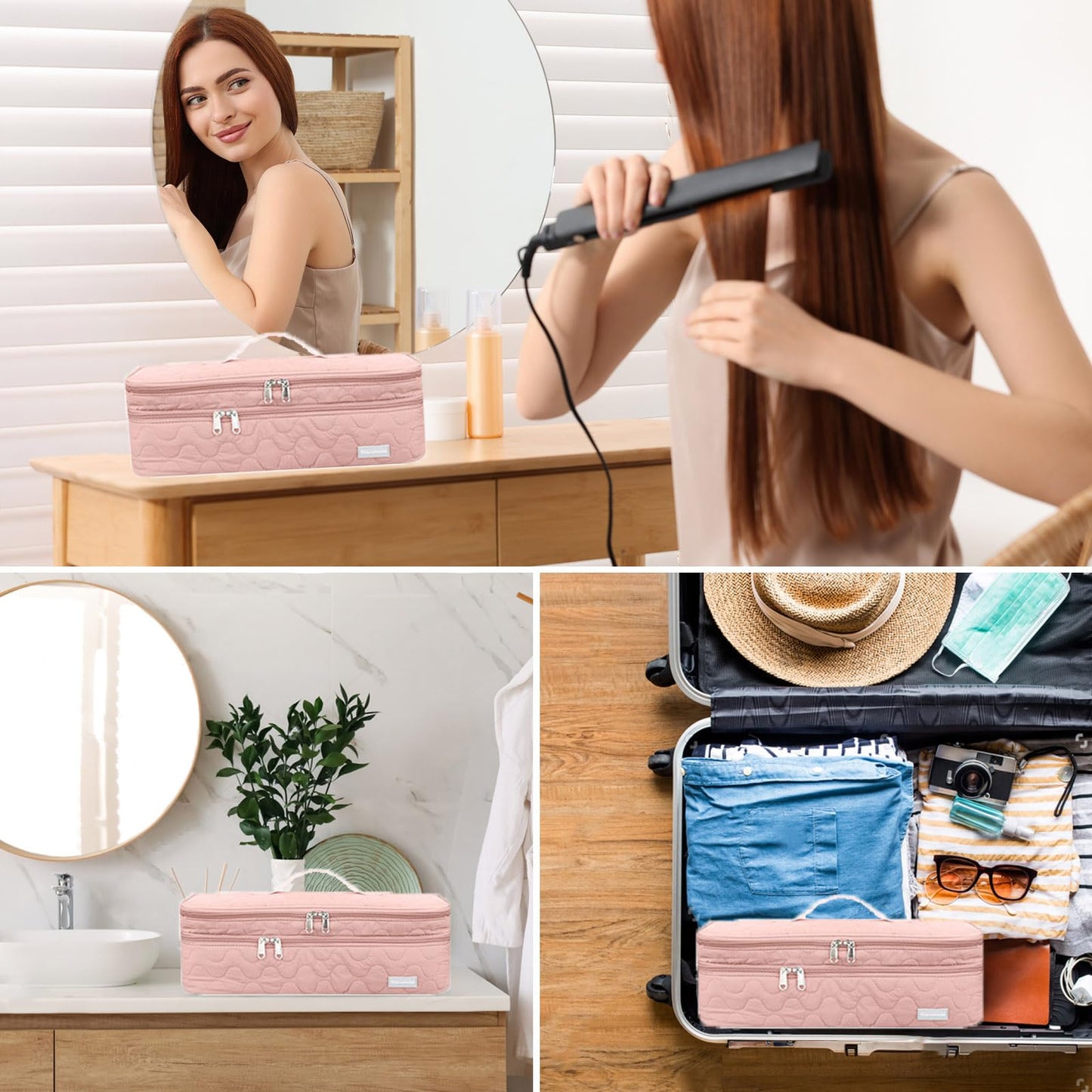 TWOOKTY Double-Layer Travel Carrying Case Portable Storage Organizer Bag for women, Compatible with Revlon One-Step Hair Dryer and Volumizer Hot Air Brush and Attachments Scandihome Series (Bag Only)