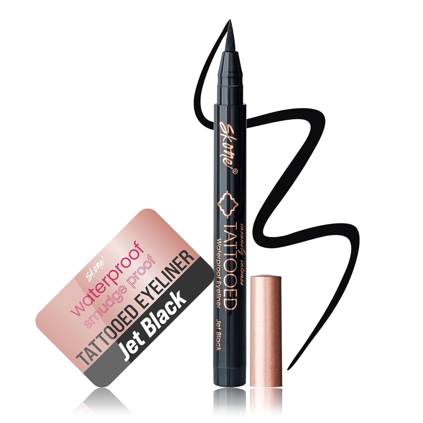 Skone Waterproof Liquid Eyeliner - Long-Lasting, Smudge-Proof Formula - Intense Jet Black (0.07oz)