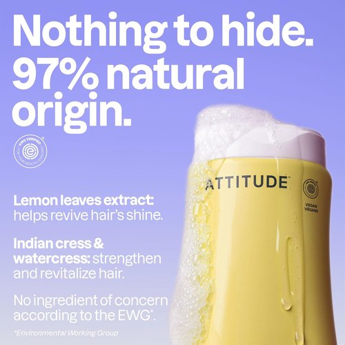 ATTITUDE Clarifying Hair Shampoo - EWG Verified, Restores Shine with Lemon Leaves & White Tea | 16 Fl Oz