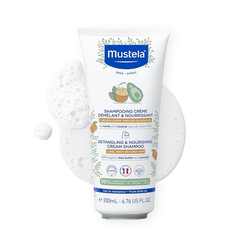 Mustela Detangling Cream Shampoo - Nourishing Shea Butter & Avocado for Curly Hair - 6.76 Fl. Oz.
