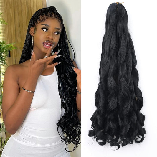 French Curl Braiding Hair Jet Black 10 Inch Wavy Braiding Hair Pre Stretched 8 Packs Long Curly Braiding Hair with Curly Ends French Curls Braiding Hair for Kids (20 Inch,1)