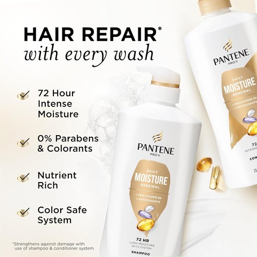 Pantene Daily Moisture Renewal Shampoo & Conditioner Set - 72-Hour Hydration for All Hair Types | 52.8 Oz + Miracle Rescue Shot (0.5 Oz)