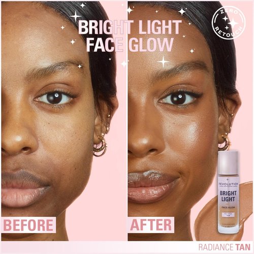 Revolution Beauty London, Bright Light Face Glow, Lightweight & Brightening Multi-Use Skin Tint, Illuminating and Natural Glow Finish, Radiance Tan, 0.77 Fl. Oz