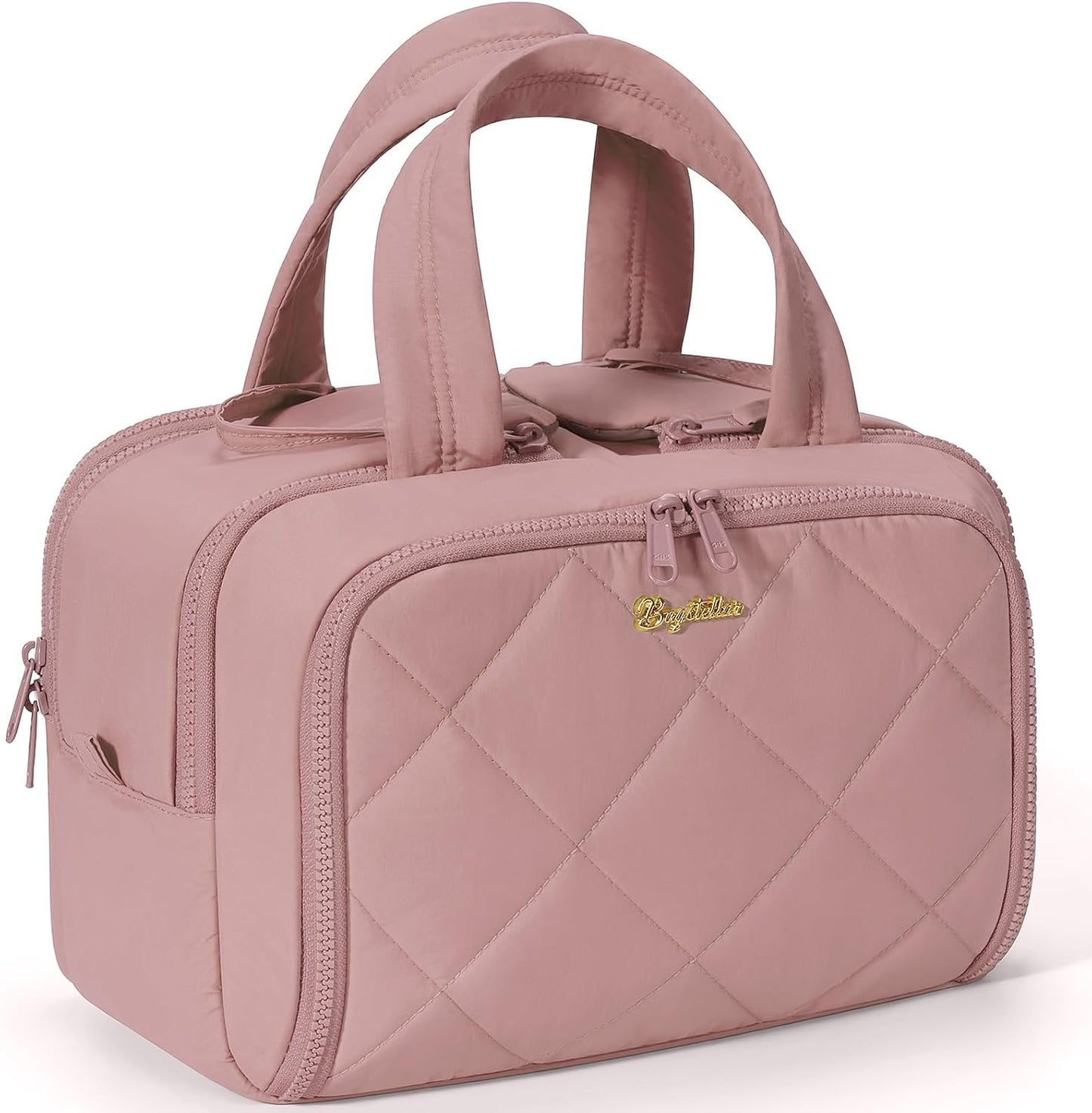 Skiennix Travel Toiletry Bag - Large Quilted Makeup Organizer | Water-Resistant & Lightweight - Dark Pink