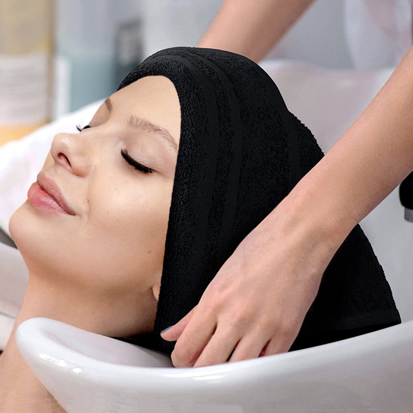 ProHomTex Microfiber Hair Drying Salon Towels, Set of 6 (16‘' x 29'') Professional Super Absorbent Quick Dry (Black) (6)