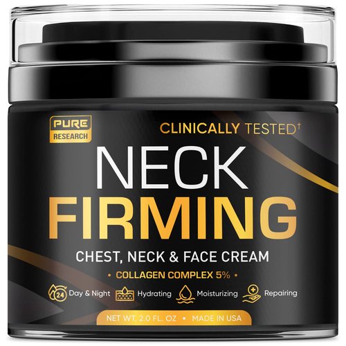PURE RESEARCH Neck Firming Cream - Anti-Wrinkle Day & Night Moisturizer for Face, Neck & Décolleté